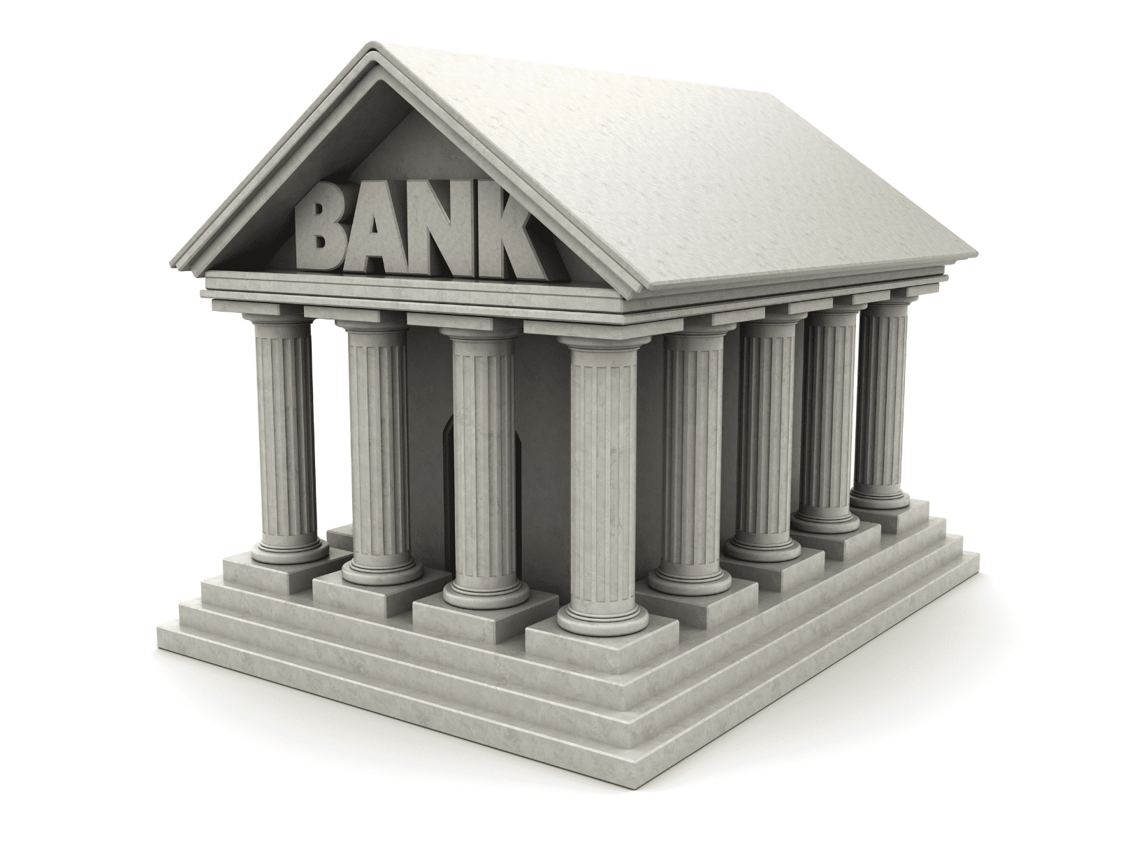 A solid gray representation of a bank building